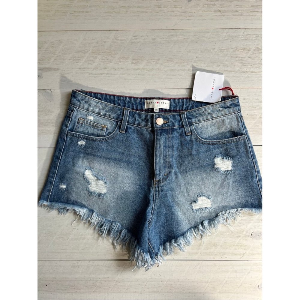 Toast Jean Shorts Distressed Fringed Edge Shorts Size Large New